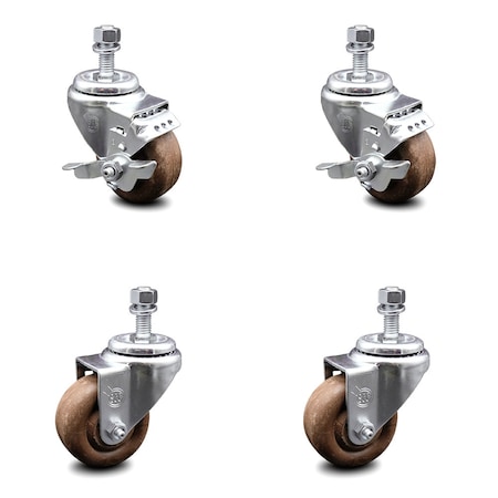 Service Caster 3 Inch High Temp Glass Filled Nylon 12mm Threaded Stem Caster Brakes SCC, 2PK SCC-TS20S314-GFNSHT-M1215-2-TLB-2